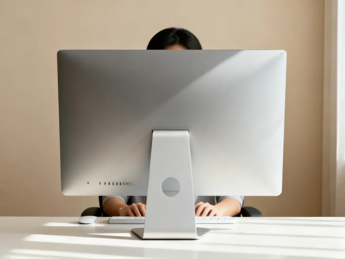 Ergonomically positioned monitor on a home office desk