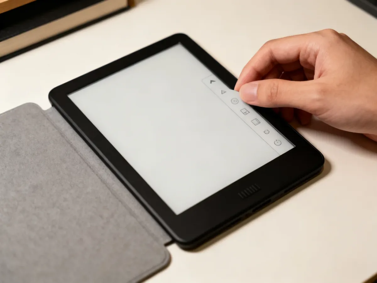 Czytnik e-ink z otwartym menu ustawień tekstu