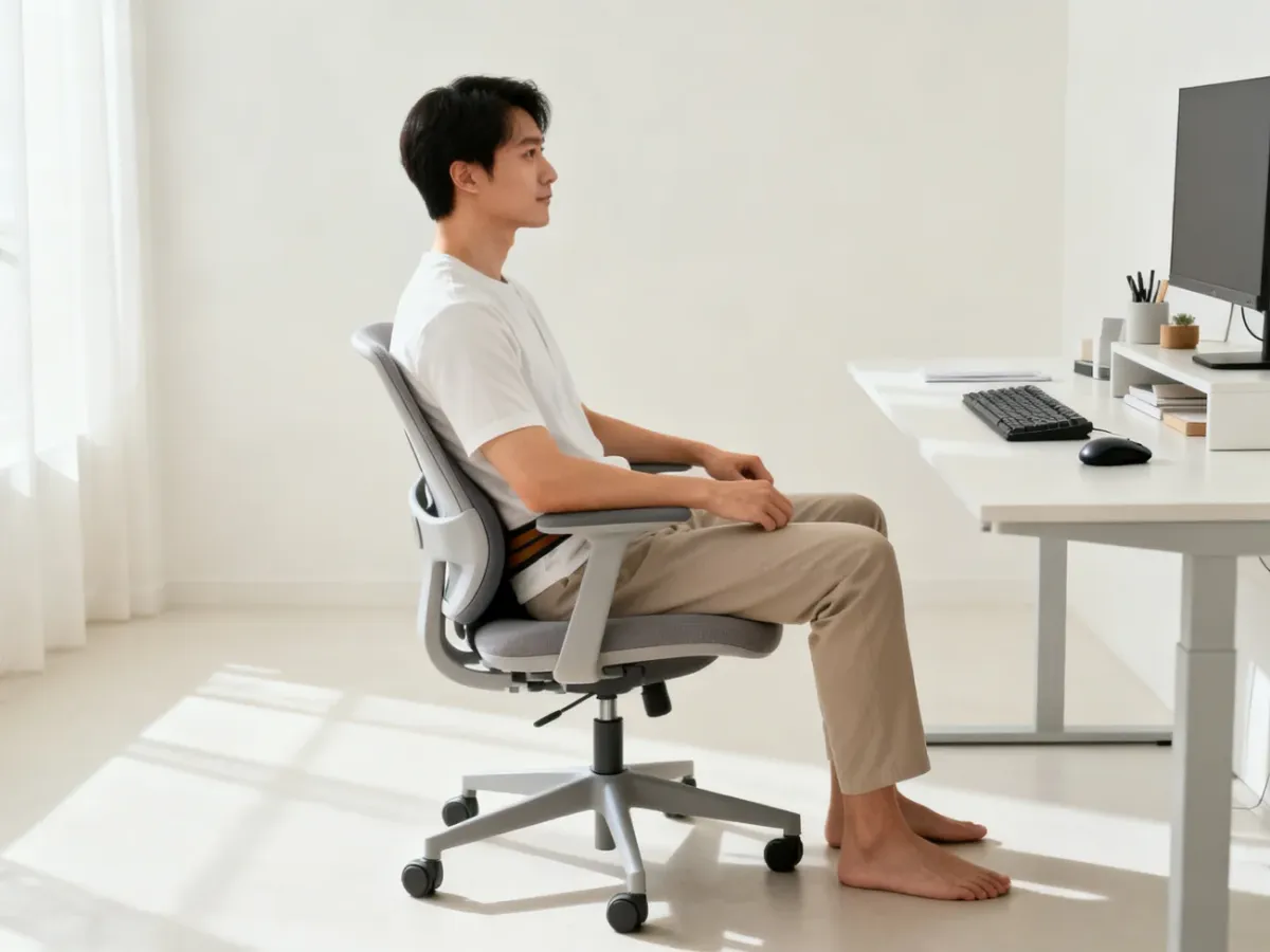 Osoba siedząca prawidłowo przy ergonomicznym biurku